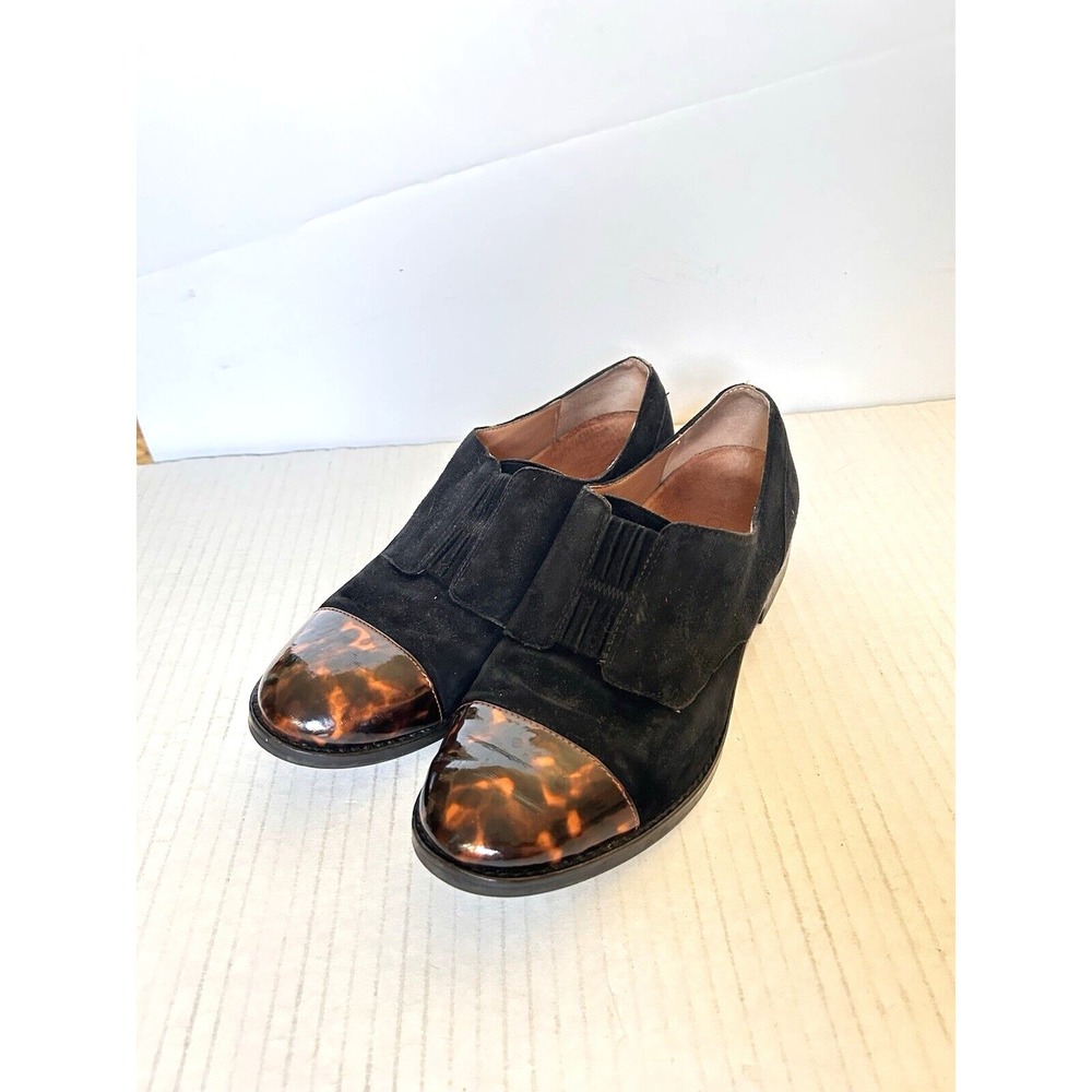 PFR Vionic Women's Jayla Tortoise Cap Toe Black Suede Flats Loafers Shoes Size 6